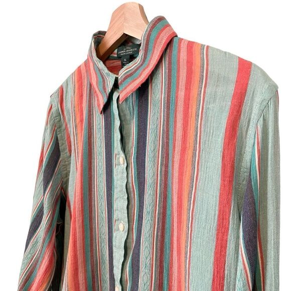 LRL Ralph Lauren Striped Button Down Gauzy Lightweight Shirt in Size Medium - Picture 4 of 13